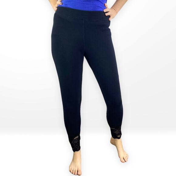 EXPRESS Black Skinny Lace Hem Mid Rise Legging - Picture 1 of 6